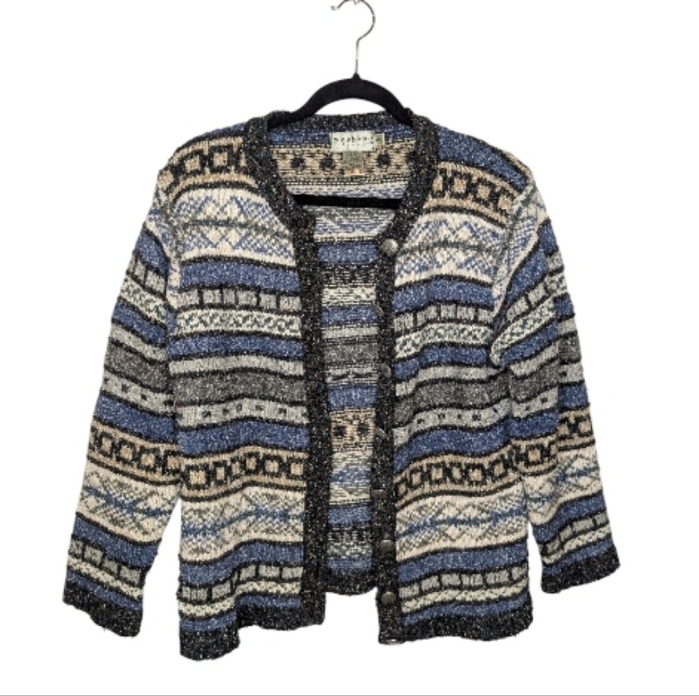 Vintage Weekend Edition Medium Striped Pattern Knit Button Up Cardigan 90s